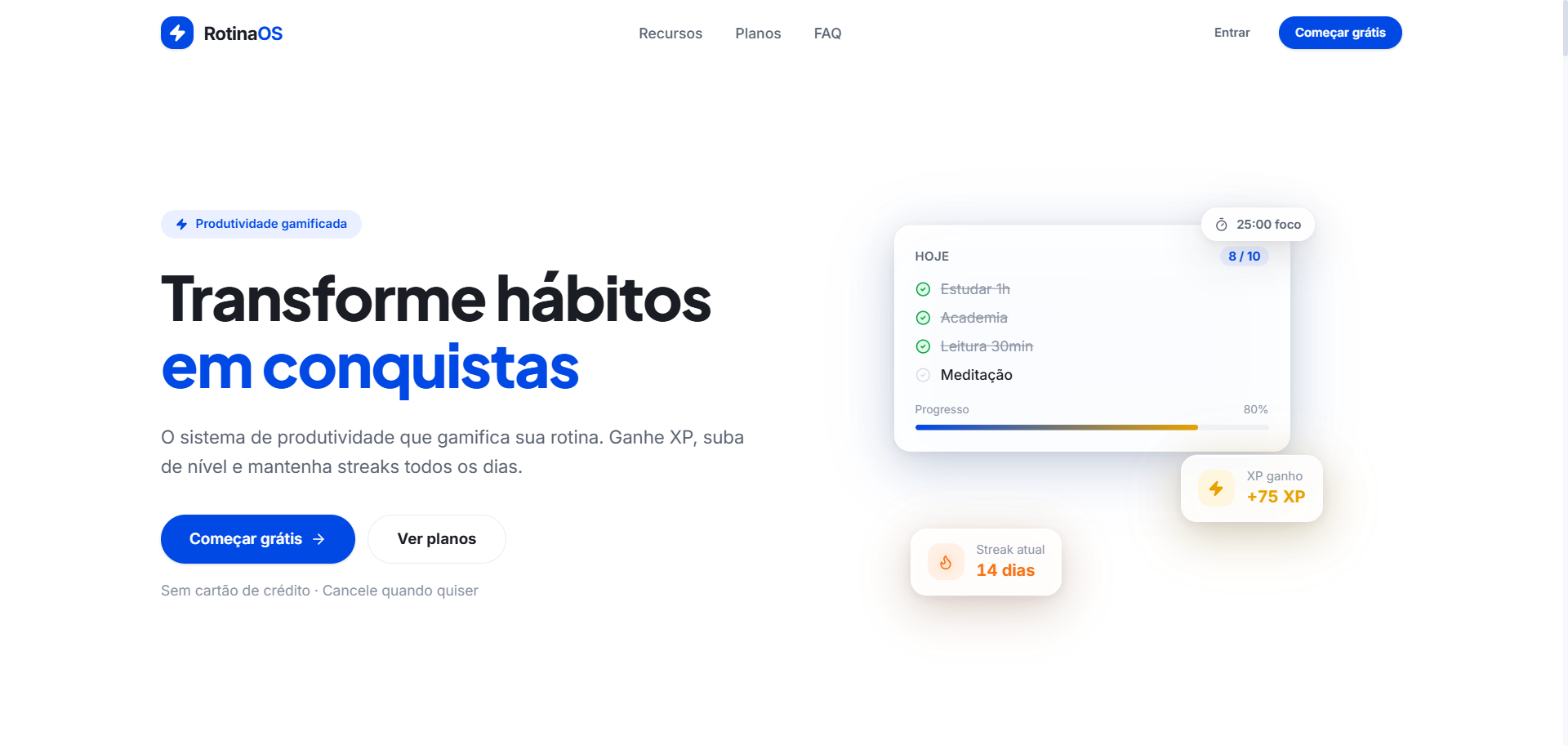 Prévia do RotinaOS, sistema de produtividade gamificada